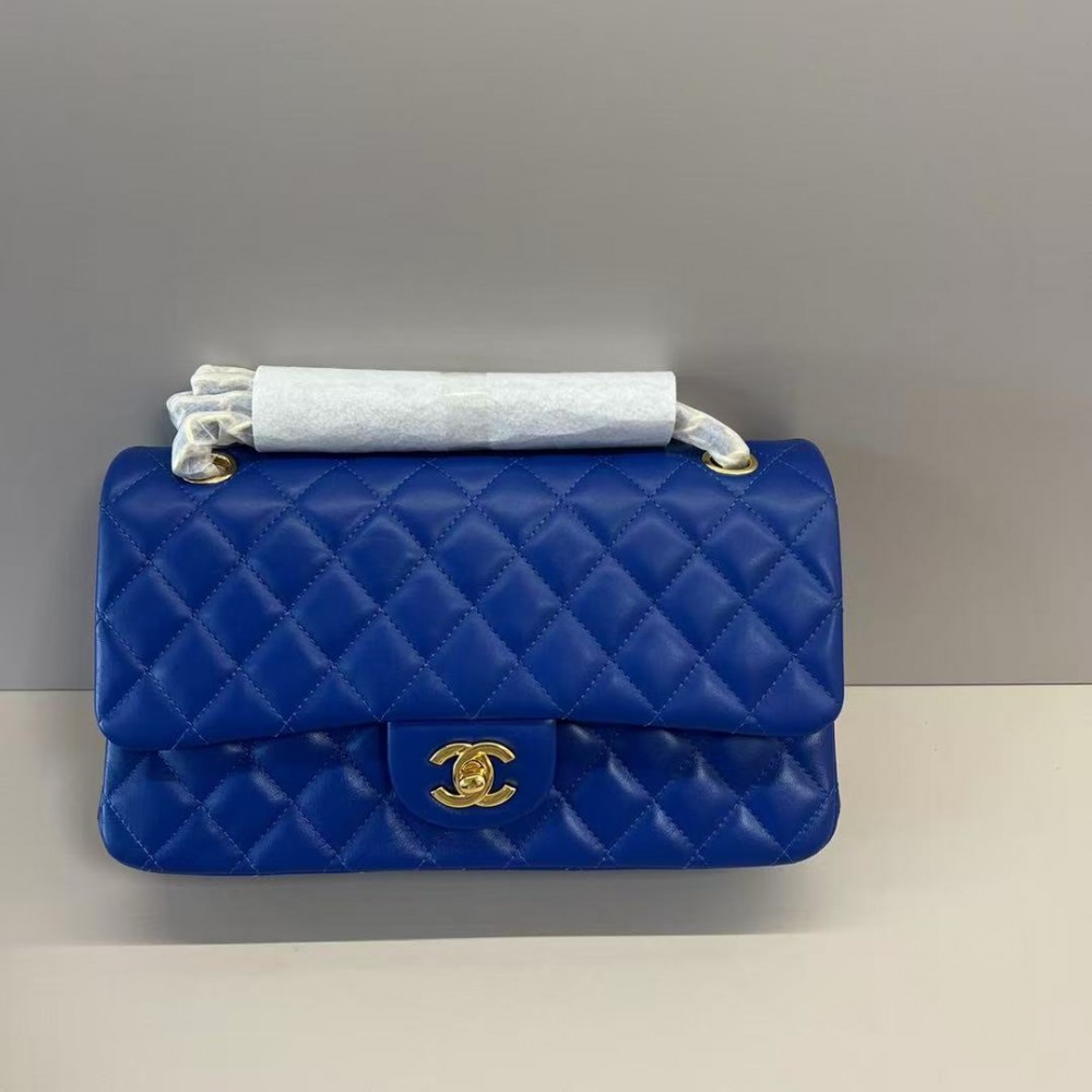 Chanel classic flap blue lambskin chain bag