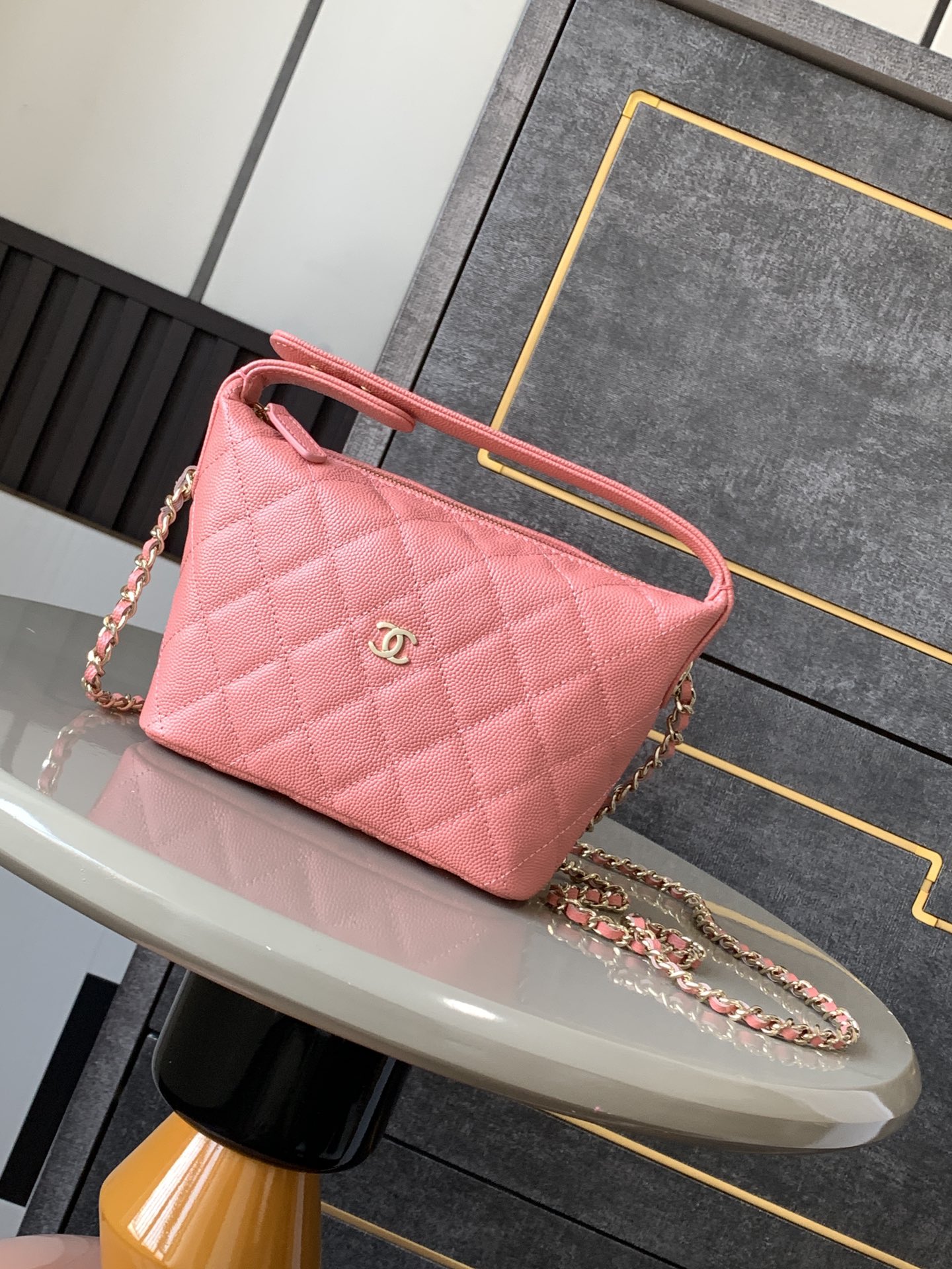 Chanel Exquisite Diamond Check Pink Leather Diamond Check Double C Chain Bag Chanel Exquisite Diamond Check Pink Leather Diamond Check Double C Chain Bag