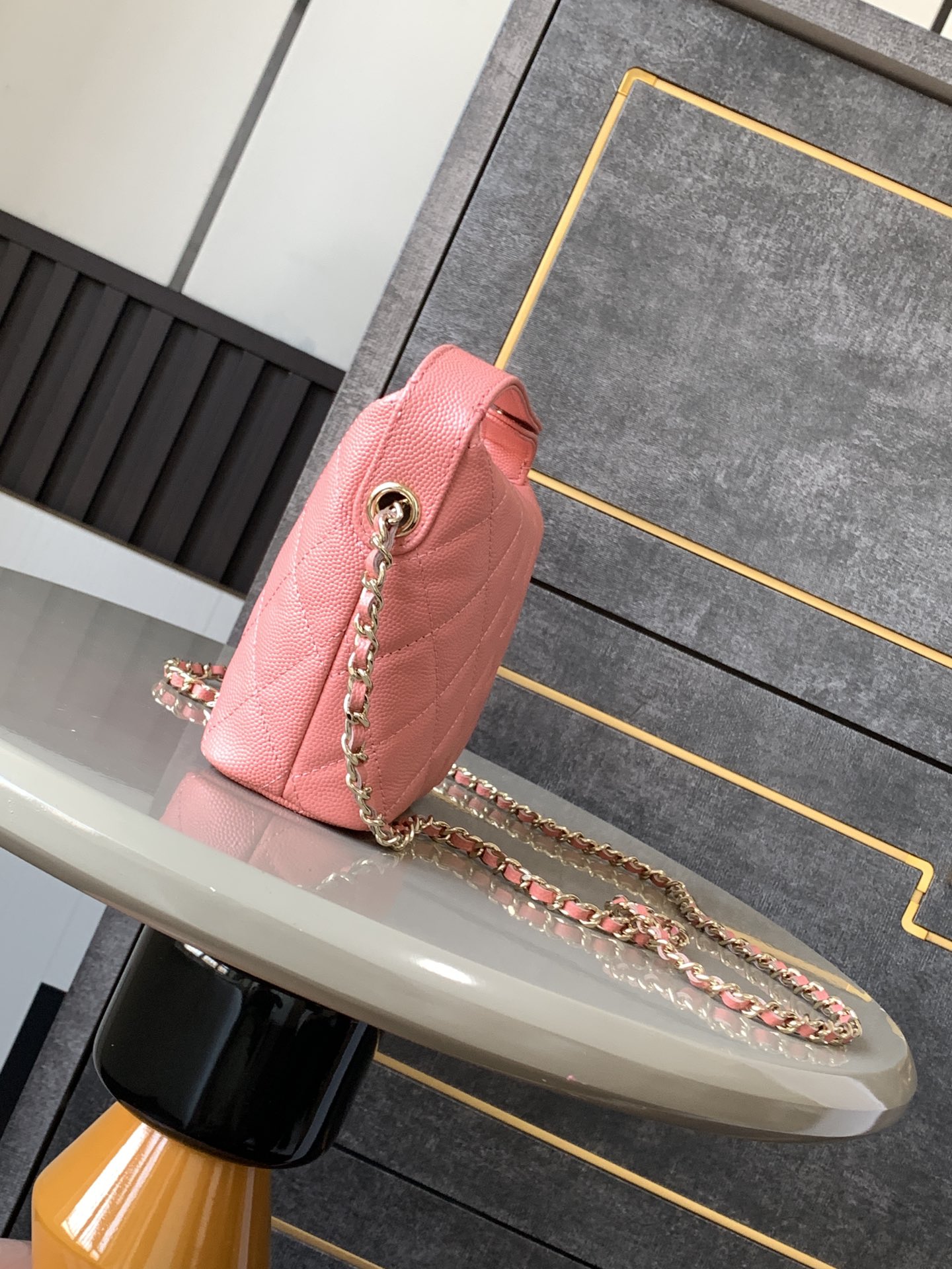 Chanel Exquisite Diamond Check Pink Leather Diamond Check Double C Chain Bag Chanel Exquisite Diamond Check Pink Leather Diamond Check Double C Chain Bag