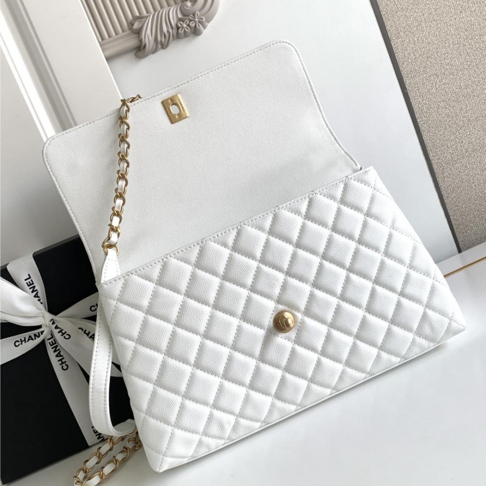 Chanel Classic Pure White Diamond Check Large Classic Flap Chain Bag Chanel Classic Pure White Diamond Check Large Classic Flap Chain Bag