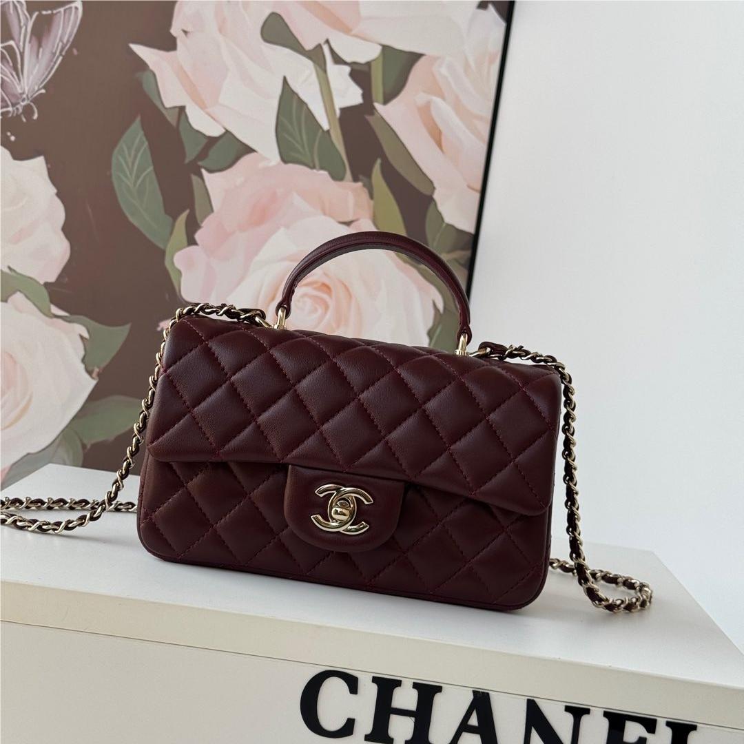 Chanel Classic Diamond Check Coffee Red Medium Classic Flap Chain Bag Chanel Classic Diamond Check Coffee Red Medium Classic Flap Chain Bag
