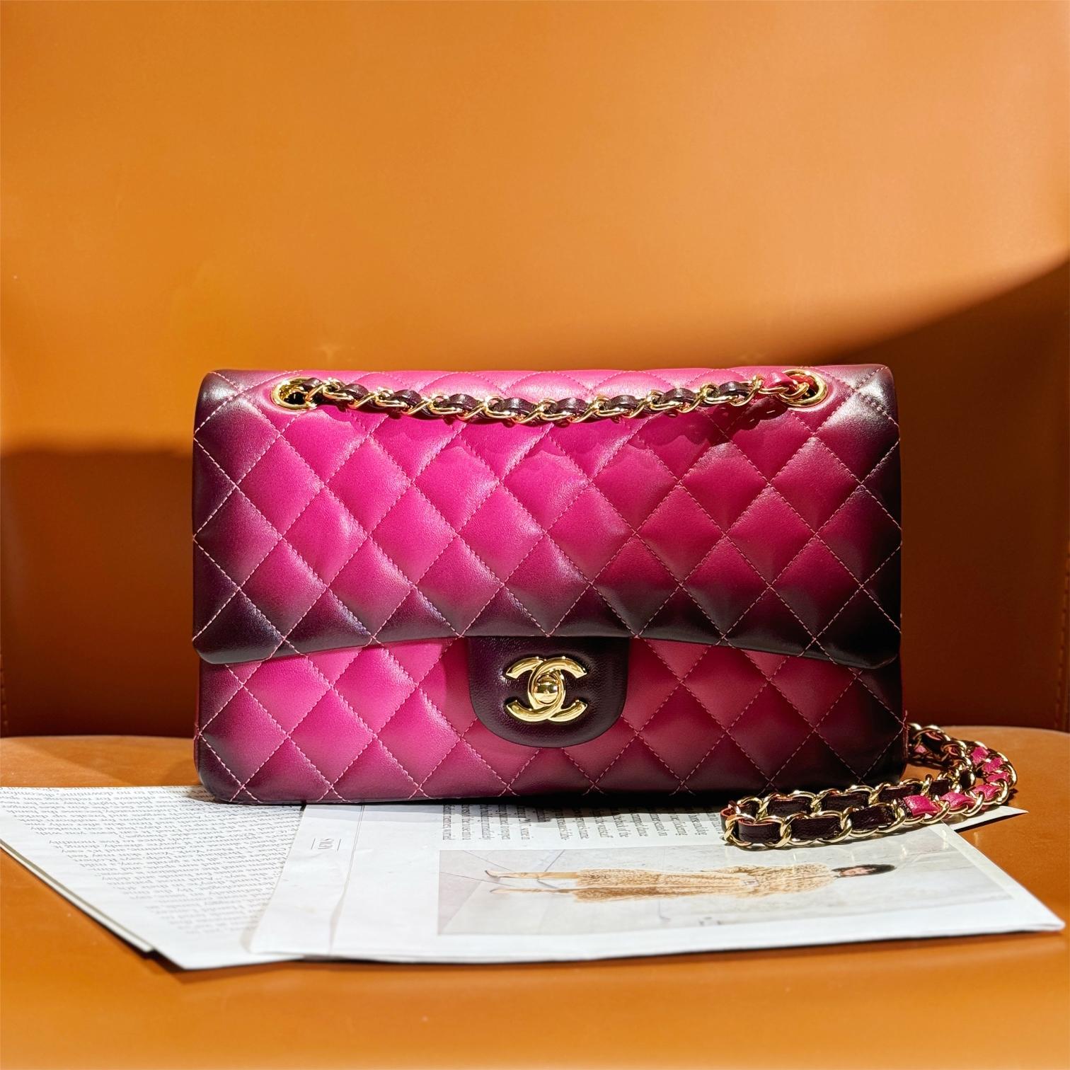 Chanel Dark Pink Diamond Check Flap Chain Large Handbag Chanel Dark Pink Diamond Check Flap Chain Large Handbag