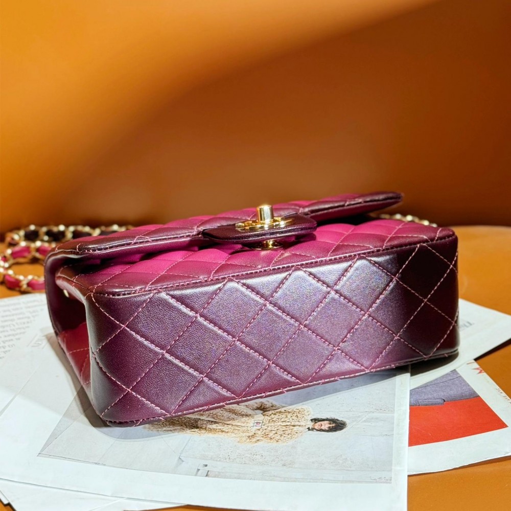 Chanel Dark Pink Diamond Check Flap Chain Small Handbag Chanel Dark Pink Diamond Check Flap Chain Small Handbag