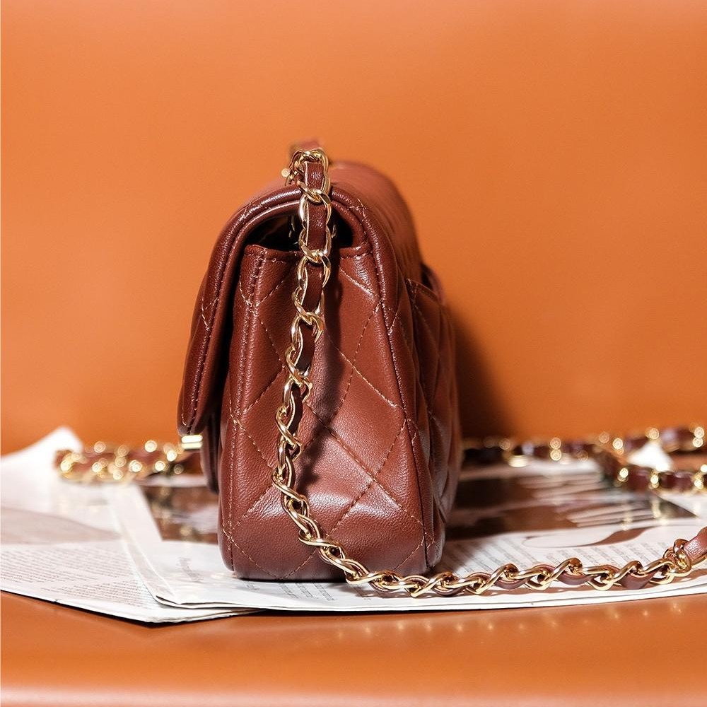 Chanel Honey Brown Diamond Check Flap Chain Small Handbag Chanel Honey Brown Diamond Check Flap Chain Small Handbag