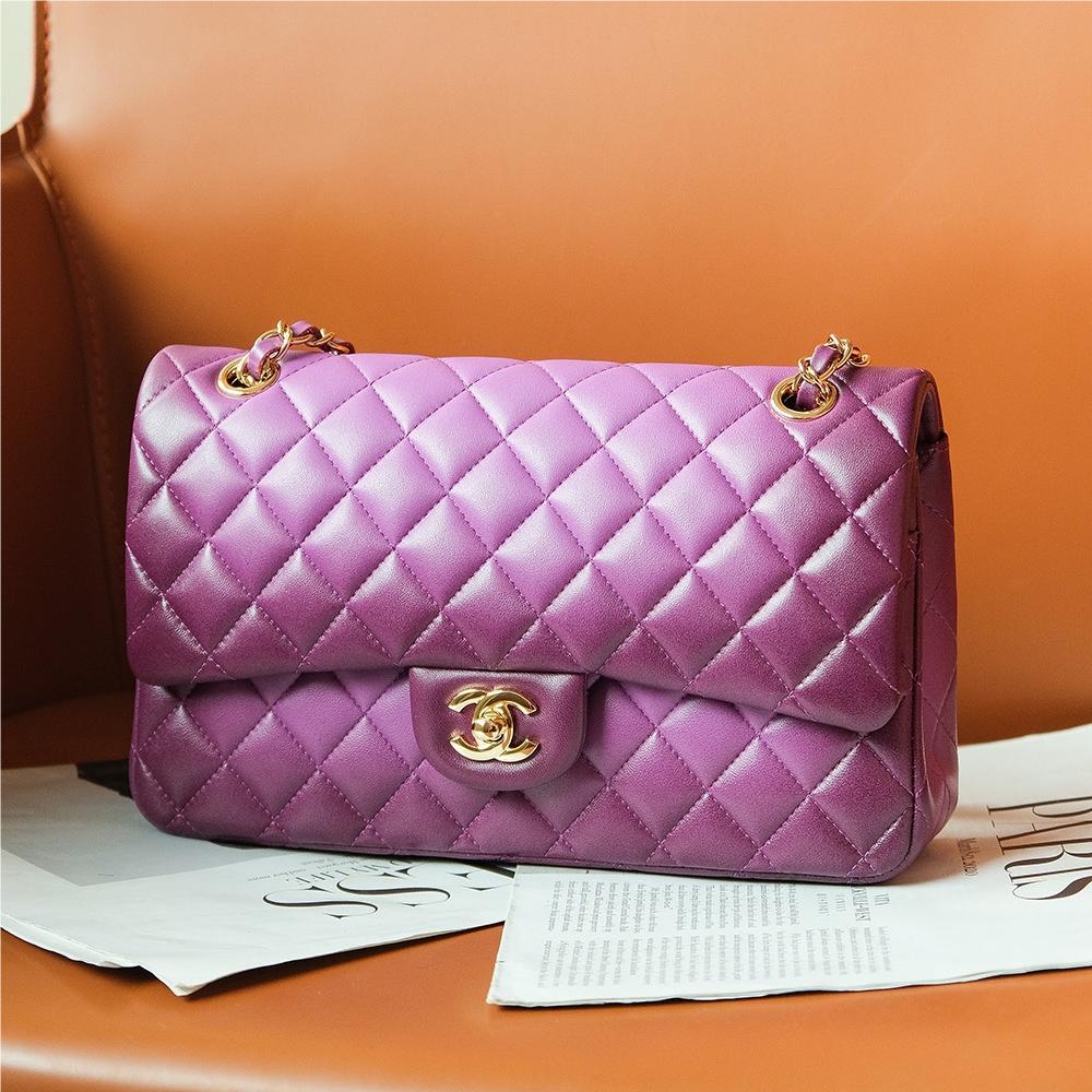 Chanel Dark Purple Diamond Check Flap Chain Large Handbag Chanel Dark Purple Diamond Check Flap Chain Large Handbag