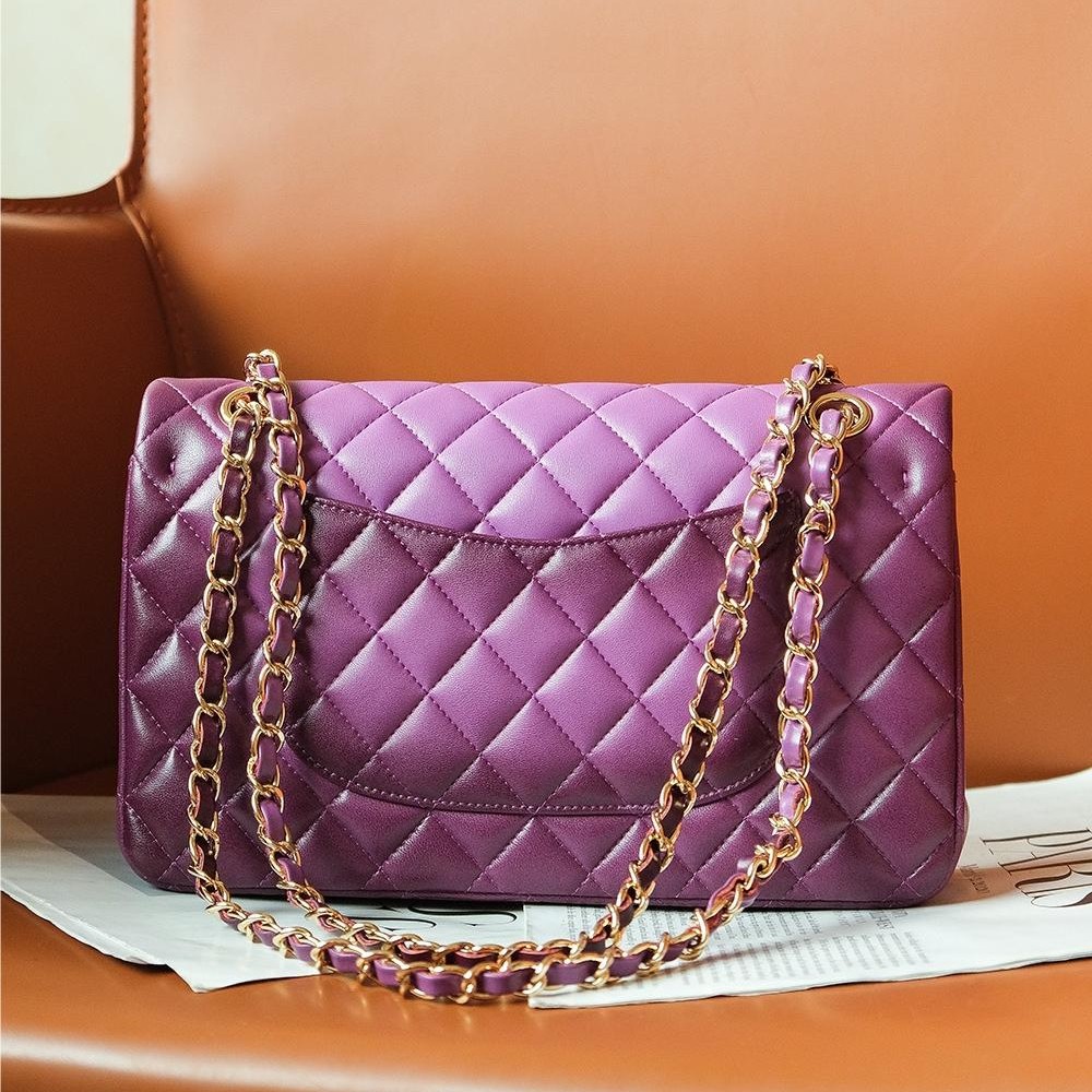 Chanel Dark Purple Diamond Check Flap Chain Large Handbag Chanel Dark Purple Diamond Check Flap Chain Large Handbag