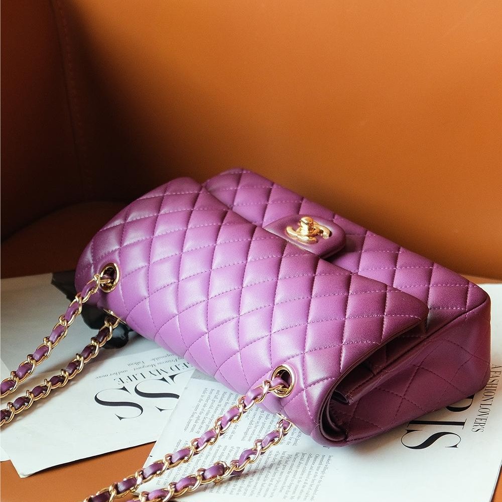 Chanel Dark Purple Diamond Check Flap Chain Large Handbag Chanel Dark Purple Diamond Check Flap Chain Large Handbag