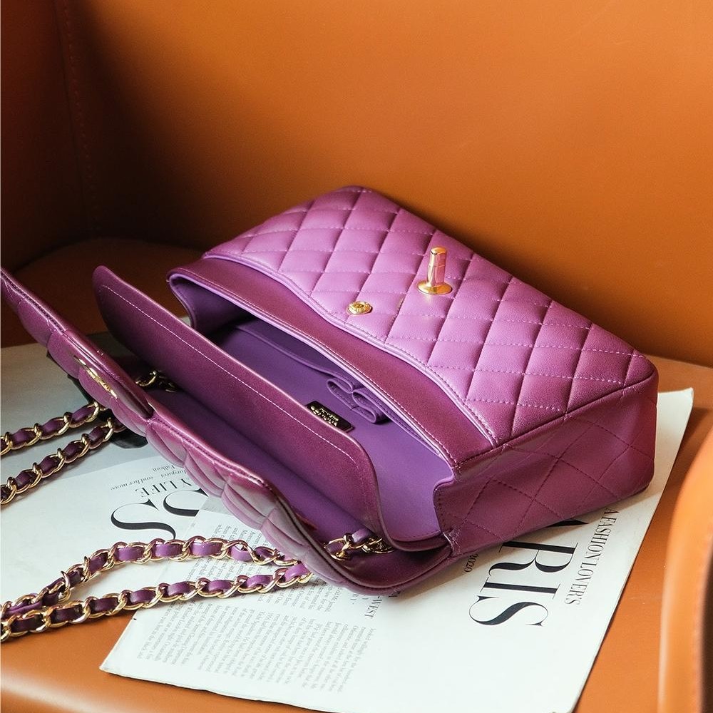 Chanel Dark Purple Diamond Check Flap Chain Large Handbag Chanel Dark Purple Diamond Check Flap Chain Large Handbag