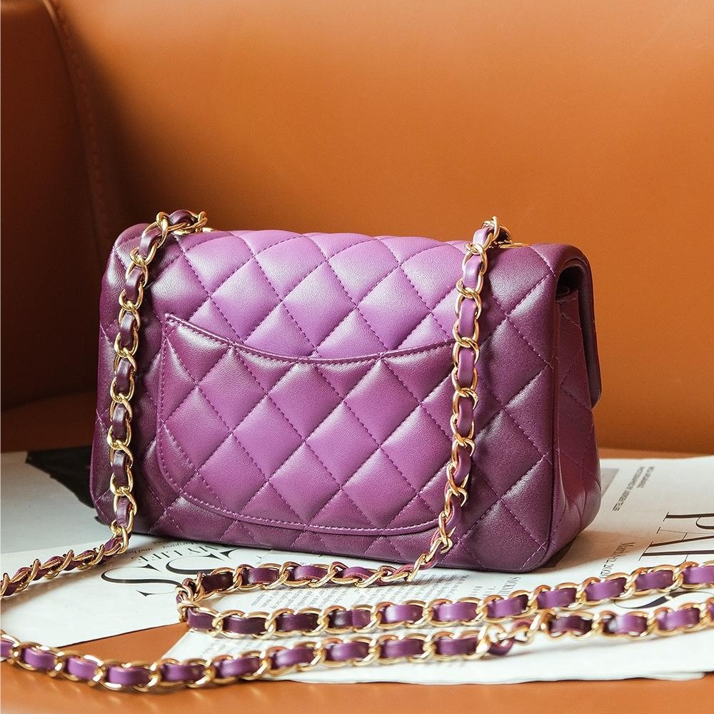 Chanel Dark Purple Diamond Check Flap Chain Small Handbag Chanel Dark Purple Diamond Check Flap Chain Small Handbag