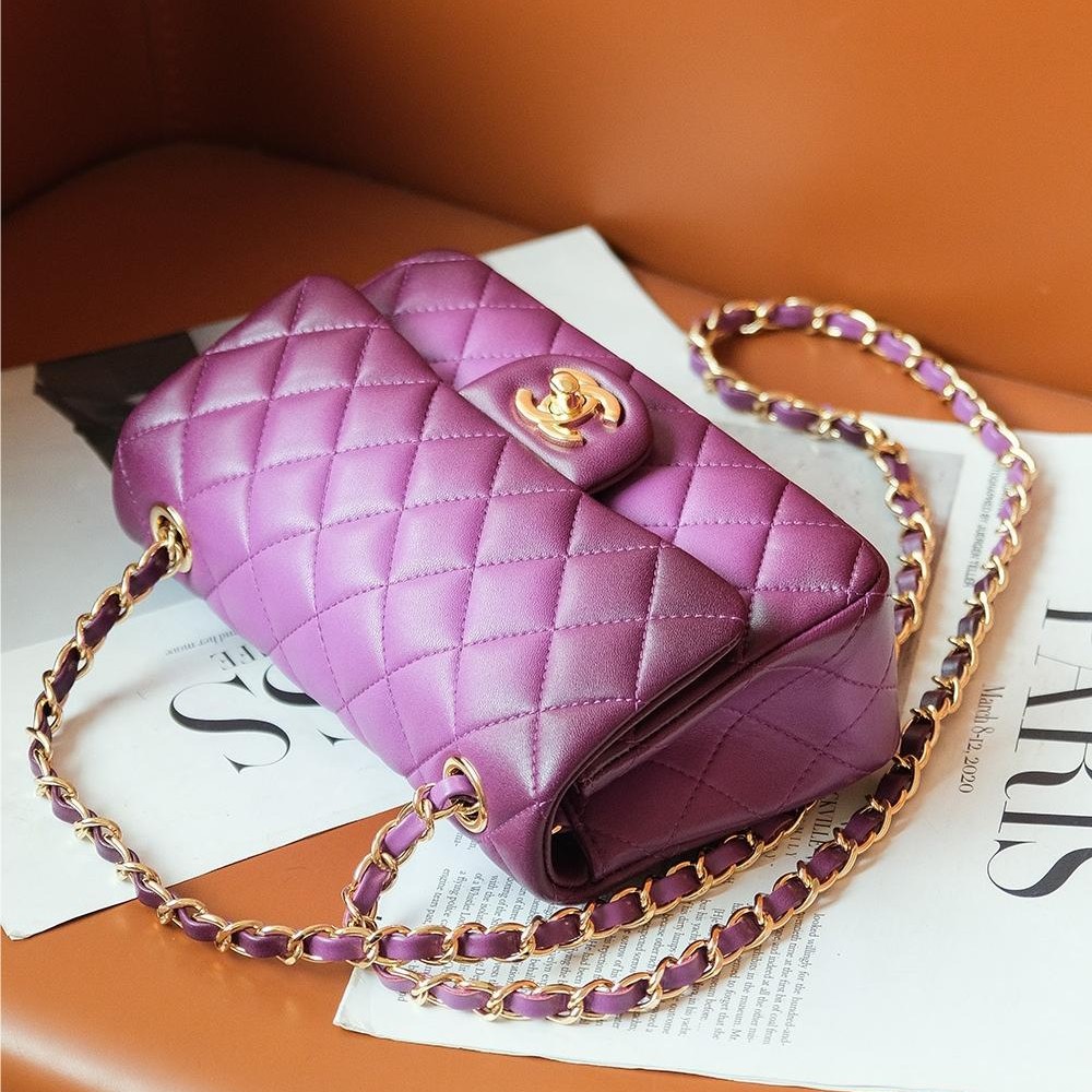 Chanel Dark Purple Diamond Check Flap Chain Small Handbag Chanel Dark Purple Diamond Check Flap Chain Small Handbag