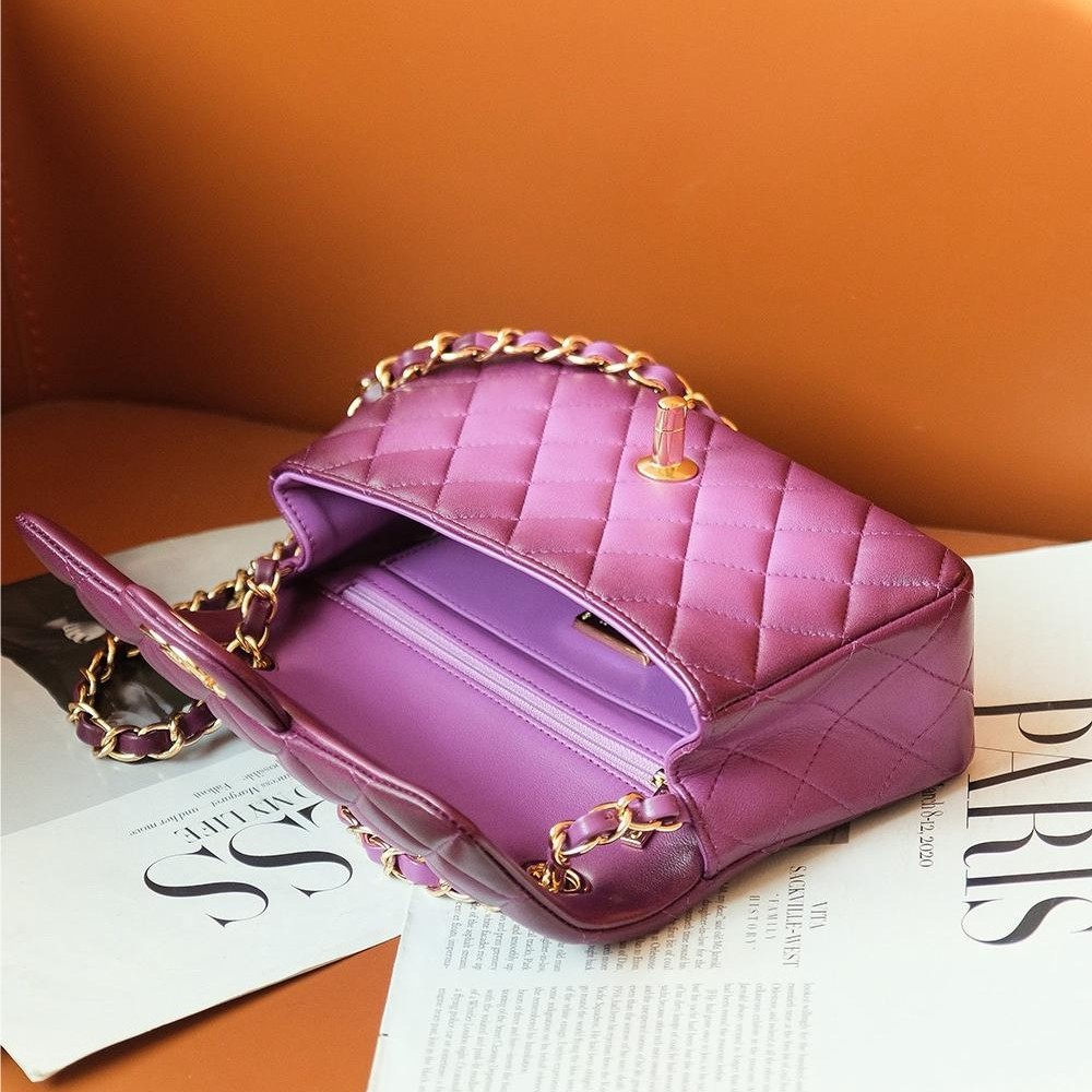 Chanel Dark Purple Diamond Check Flap Chain Small Handbag Chanel Dark Purple Diamond Check Flap Chain Small Handbag