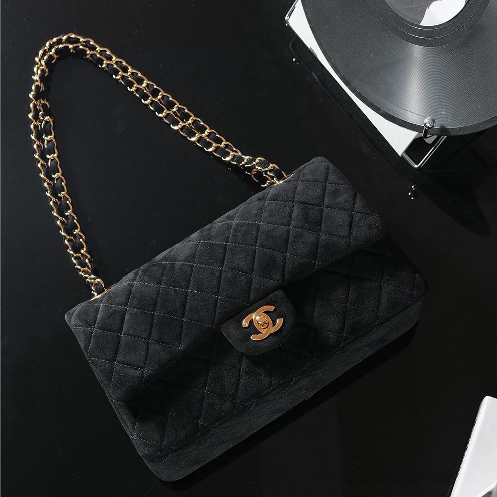 Chanel classic derivative pure black suede large handbag 2.55 Chain Bag Chanel classic derivative pure black suede large handbag 2.55 Chain Bag