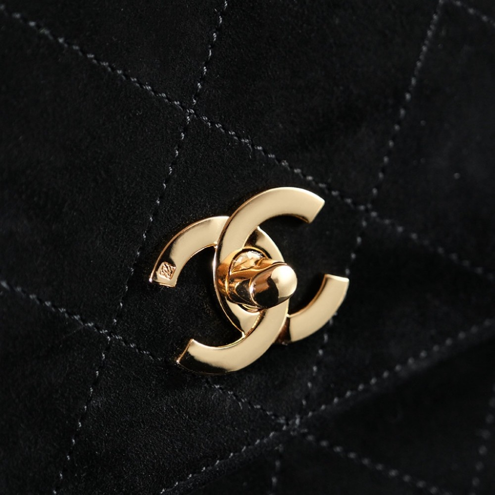 Chanel's iconic Classic Flap bag in black suede and chain Chanel's iconic Classic Flap bag in black suede and chain
