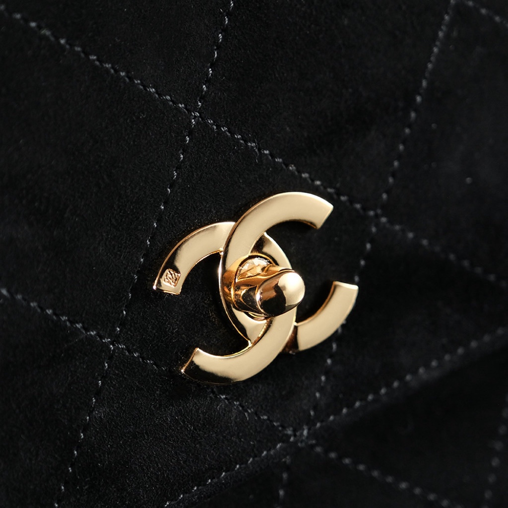 Chanel's iconic Classic Flap bag in black suede and chain Chanel's iconic Classic Flap bag in black suede and chain