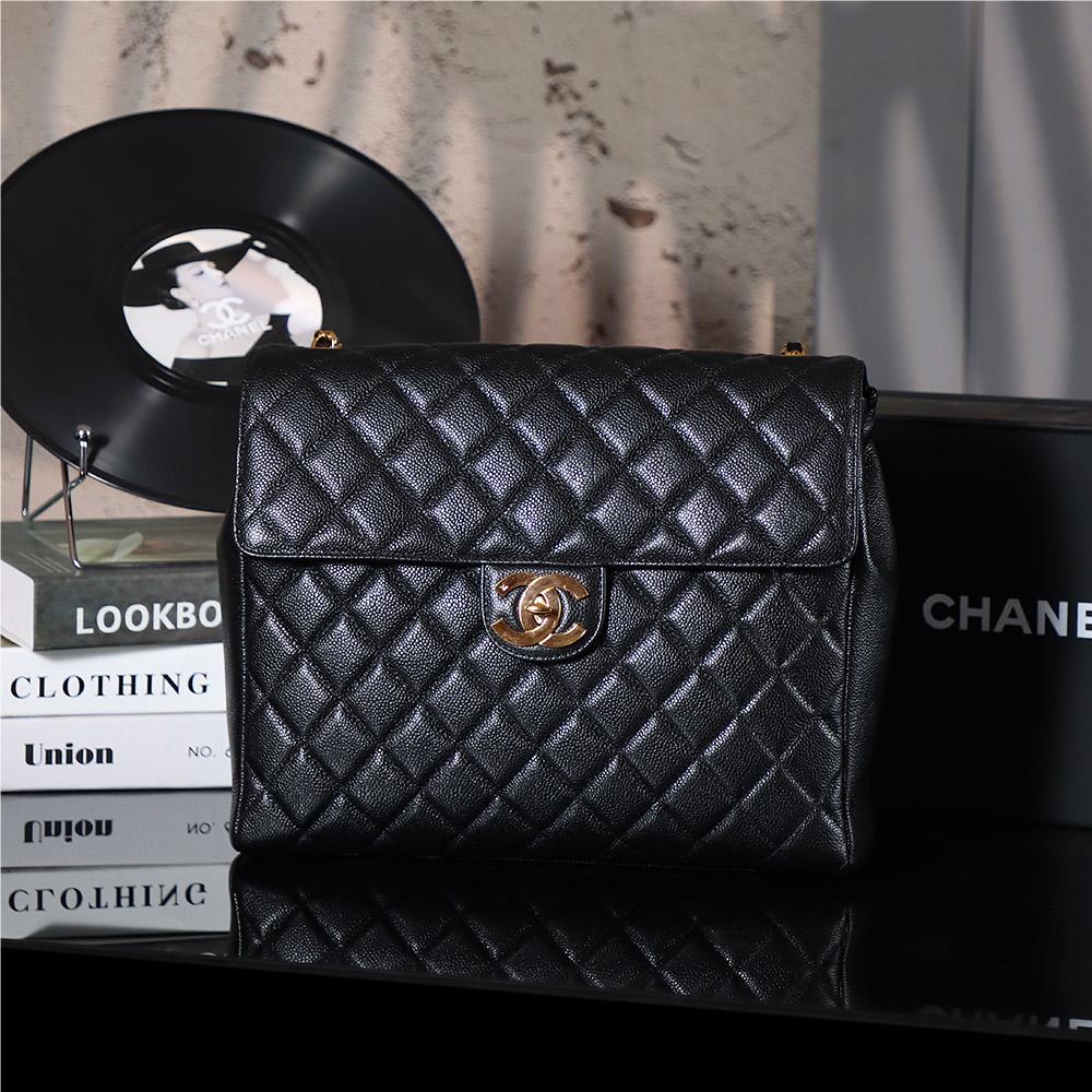 Chanel Classic Flap Black Diamond Check Leather Bag Chanel Classic Flap Black Diamond Check Leather Bag