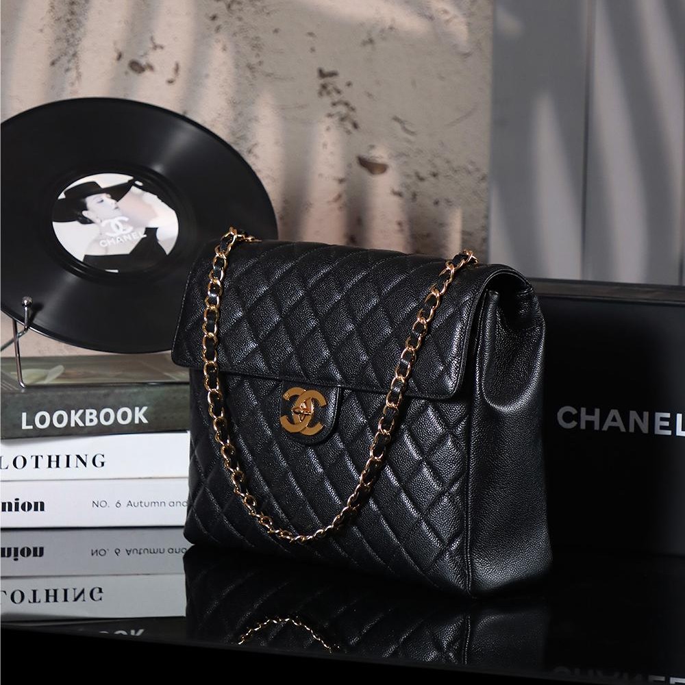 Chanel Classic Flap Black Diamond Check Leather Bag Chanel Classic Flap Black Diamond Check Leather Bag