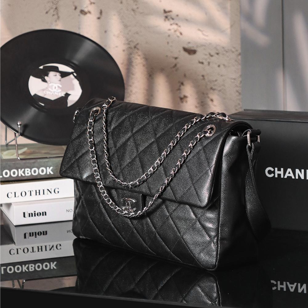 Chanel Classic Caviar Flap Black Diamond Check Leather Bag Chanel Classic Caviar Flap Black Diamond Check Leather Bag