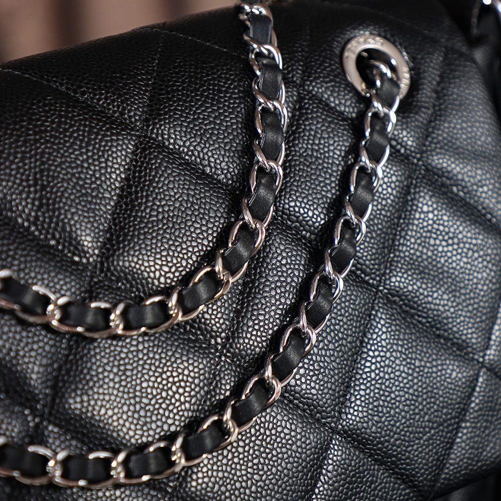 Chanel Classic Caviar Flap Black Diamond Check Leather Bag Chanel Classic Caviar Flap Black Diamond Check Leather Bag