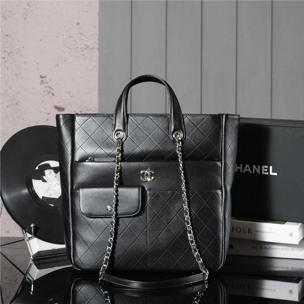 Chanel Classic Solid Metal Chain Strap Black Large Flap Bag Chanel Classic Solid Metal Chain Strap Black Large Flap Bag