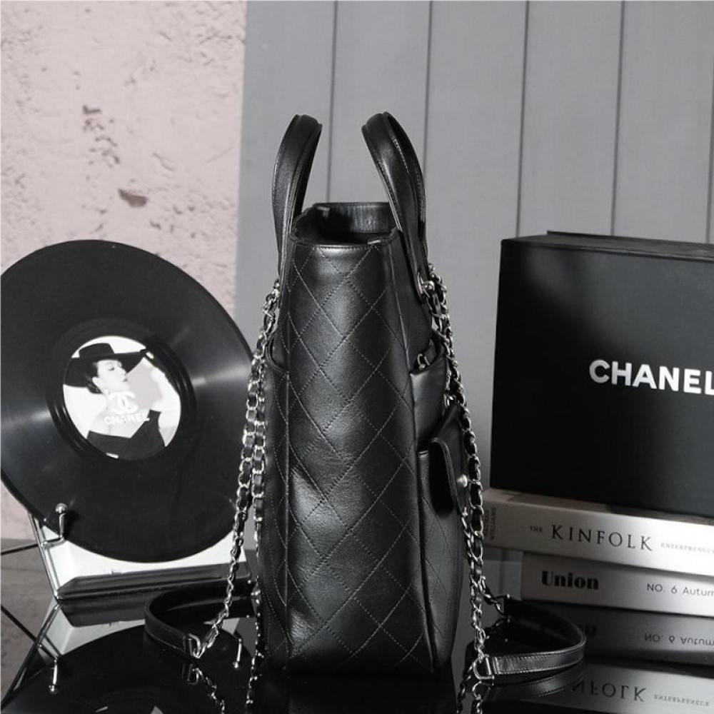 Chanel Classic Solid Metal Chain Strap Black Large Flap Bag Chanel Classic Solid Metal Chain Strap Black Large Flap Bag