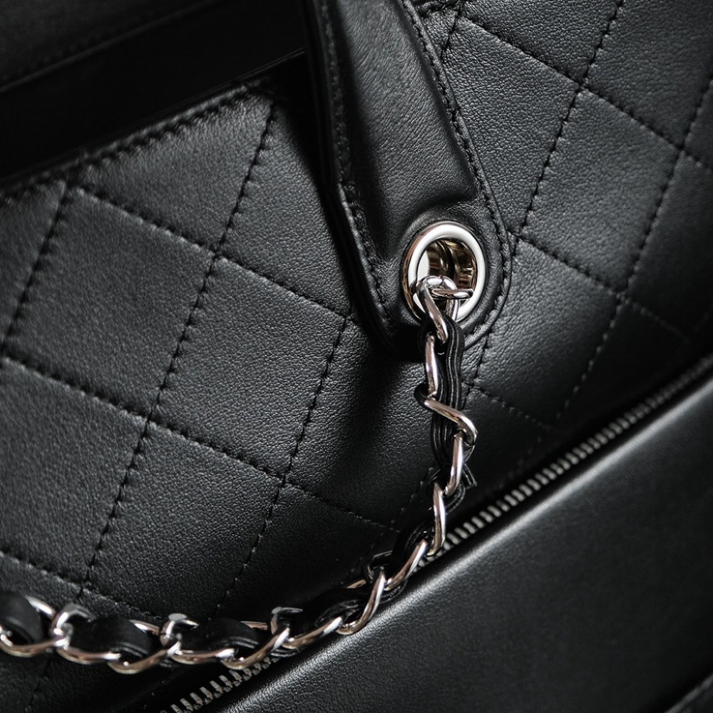 Chanel Classic Solid Metal Chain Strap Black Large Flap Bag Chanel Classic Solid Metal Chain Strap Black Large Flap Bag