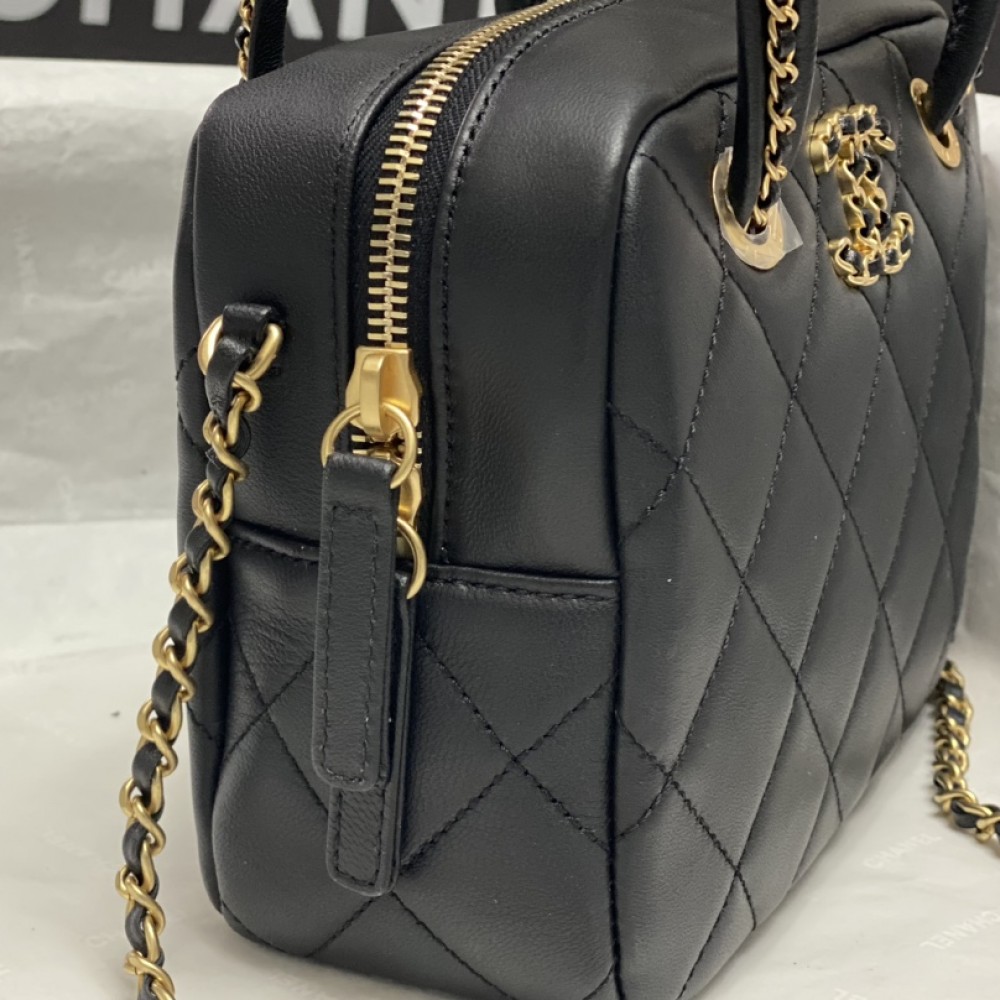 Chanel Classic Flap Diamond Check Black Leather Small Chain Bag Chanel Classic Flap Diamond Check Black Leather Small Chain Bag