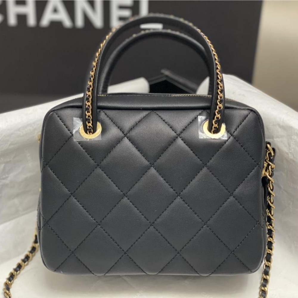 Chanel Classic Flap Diamond Check Black Leather Small Chain Bag Chanel Classic Flap Diamond Check Black Leather Small Chain Bag