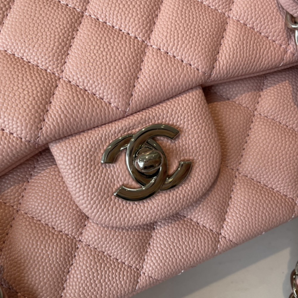 Chanel classic flap diamond check dream pink leather small silver chain bag Chanel classic flap diamond check dream pink leather small silver chain bag