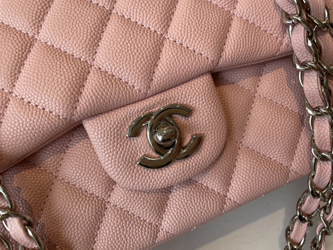 Chanel classic flap diamond check dream pink leather small silver chain bag Chanel classic flap diamond check dream pink leather small silver chain bag