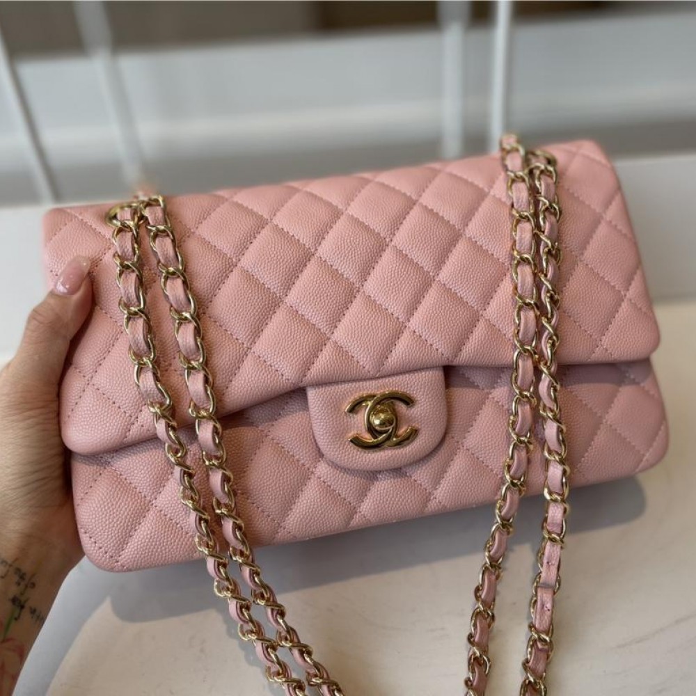 Chanel classic flap diamond check dream pink leather small chain bag Chanel classic flap diamond check dream pink leather small chain bag