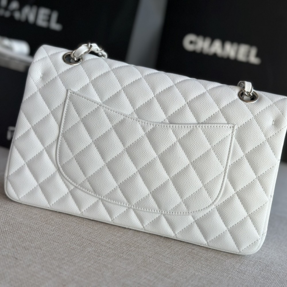 Chanel Classic Flap Diamond Check Pure White Leather Small Silver Chain Bag Chanel Classic Flap Diamond Check Pure White Leather Small Silver Chain Bag