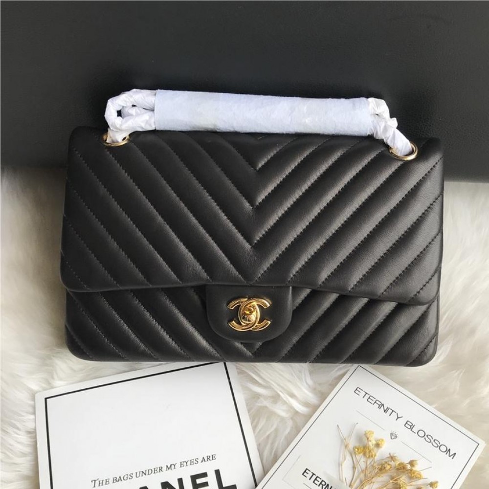 Chanel Boy Classic Flap Bag in Black Leather with Gold Lock Chain Chanel Boy Classic Flap Bag in Black Leather with Gold Lock Chain