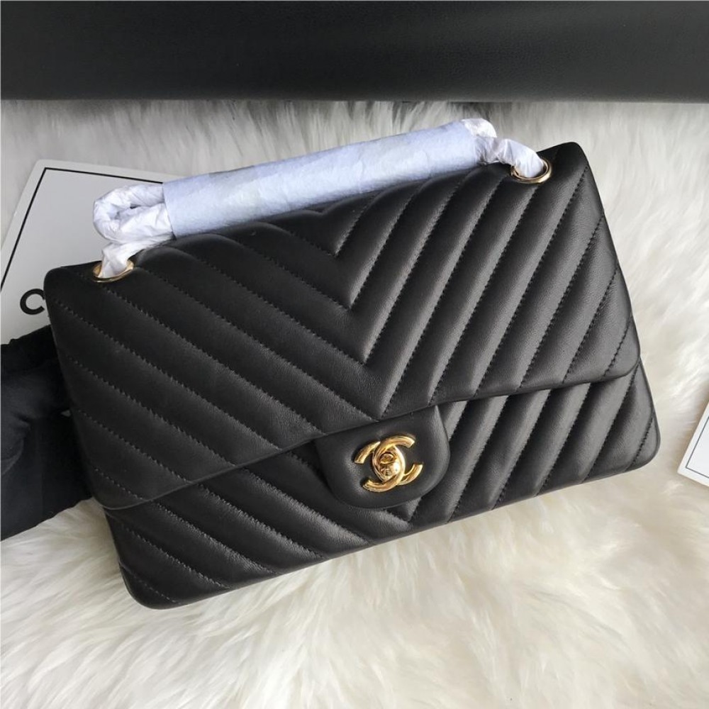 Chanel Boy Classic Flap Bag in Black Leather with Gold Lock Chain Chanel Boy Classic Flap Bag in Black Leather with Gold Lock Chain
