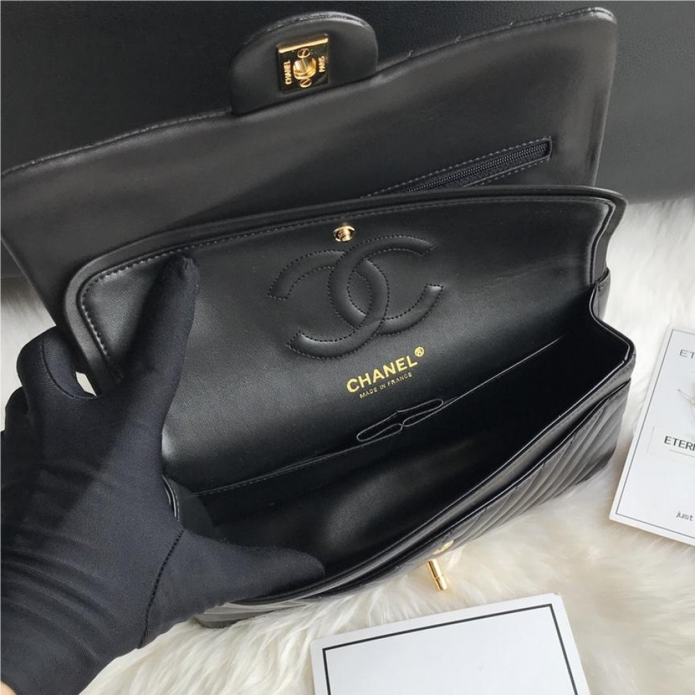 Chanel Boy Classic Flap Bag in Black Leather with Gold Lock Chain Chanel Boy Classic Flap Bag in Black Leather with Gold Lock Chain