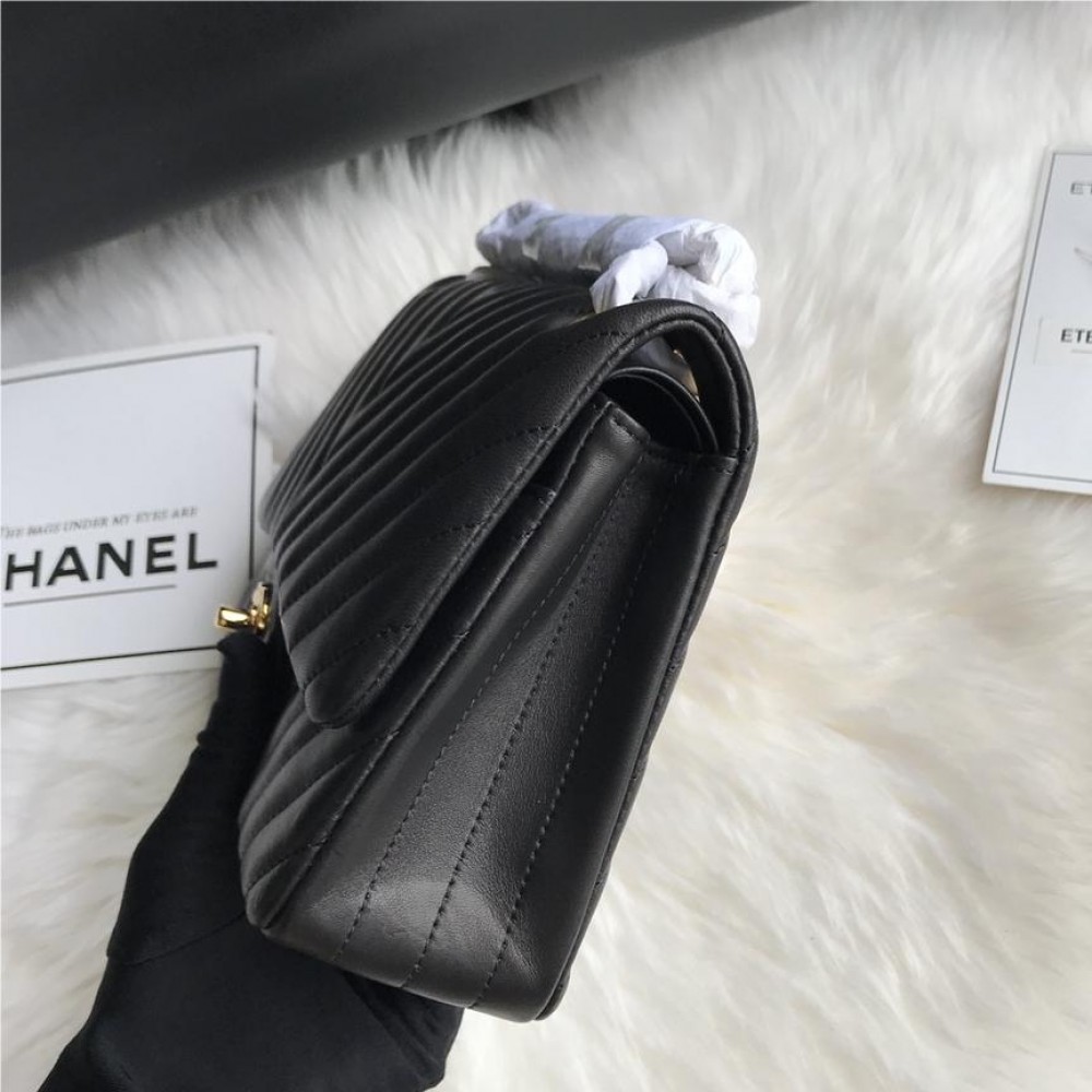 Chanel Boy Classic Flap Bag in Black Leather with Gold Lock Chain Chanel Boy Classic Flap Bag in Black Leather with Gold Lock Chain