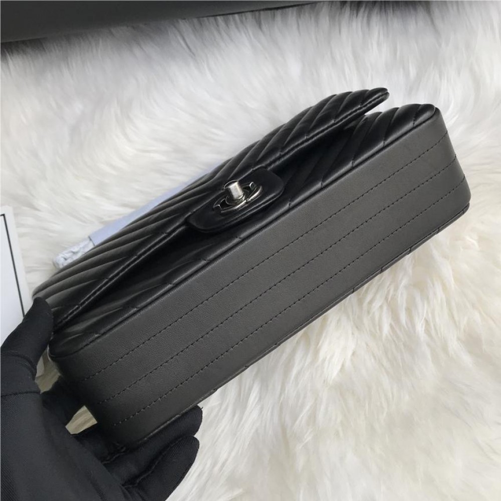 Chanel Boy Classic Flap Bag in Black Leather with Silver Lock and Chain Chanel Boy Classic Flap Bag in Black Leather with Silver Lock and Chain