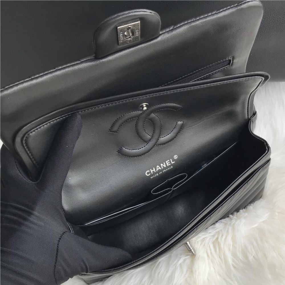 Chanel Boy Classic Flap Bag in Black Leather with Silver Lock and Chain Chanel Boy Classic Flap Bag in Black Leather with Silver Lock and Chain