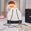 Chanel classic diamond check bright white leather chain bucket bag Chanel classic diamond check bright white leather chain bucket bag