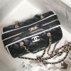 Chanel classic shiny black diamond check leather chain bag Chanel classic shiny black diamond check leather chain bag