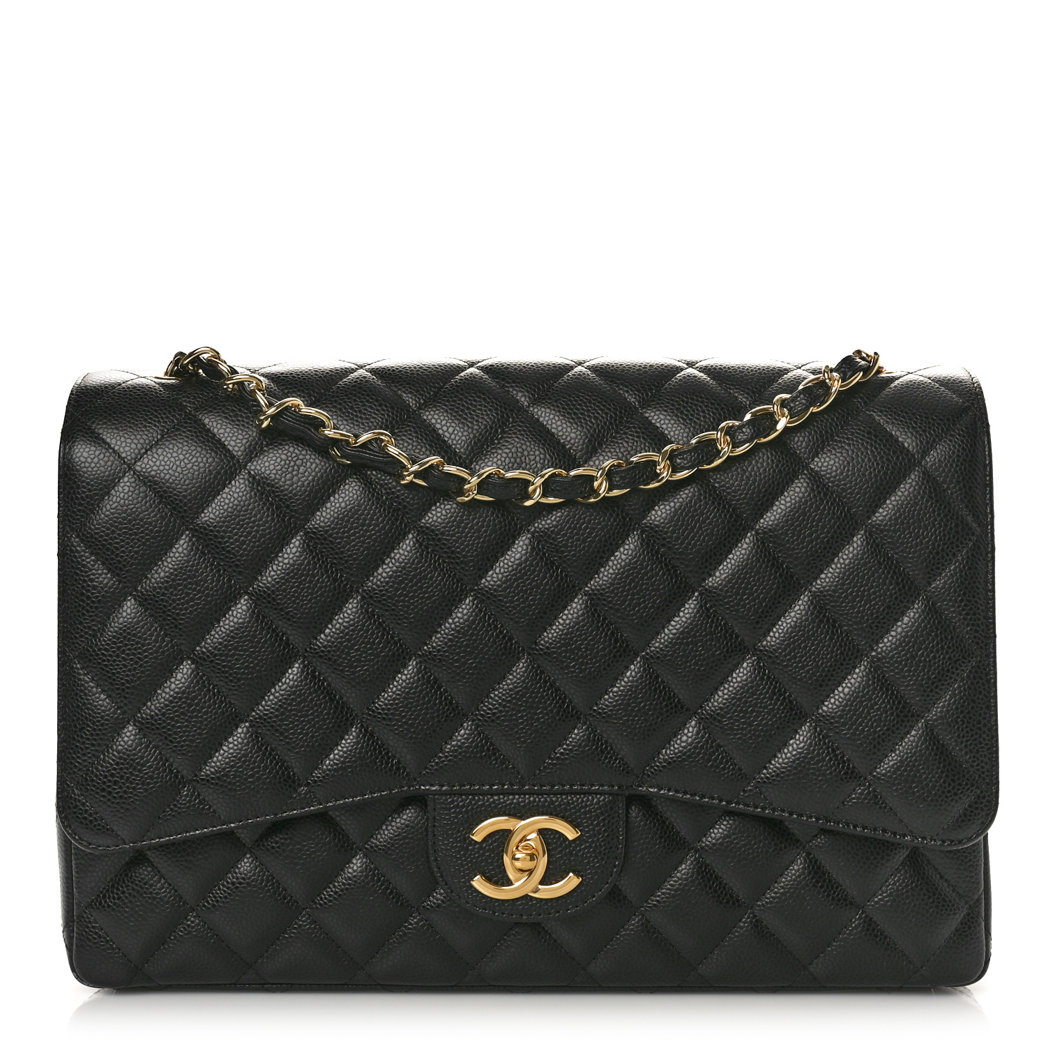 CHANEL Medium Classic Double Flap Bag Black Caviar Gold Hardware