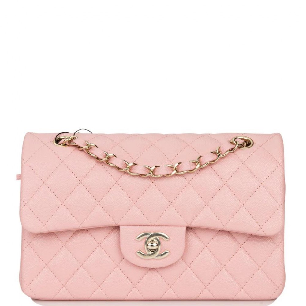 CHANEL Small Classic Double Flap Pink Caviar Light Gold Hardware CHANEL Small Classic Double Flap Pink Caviar Light Gold Hardware