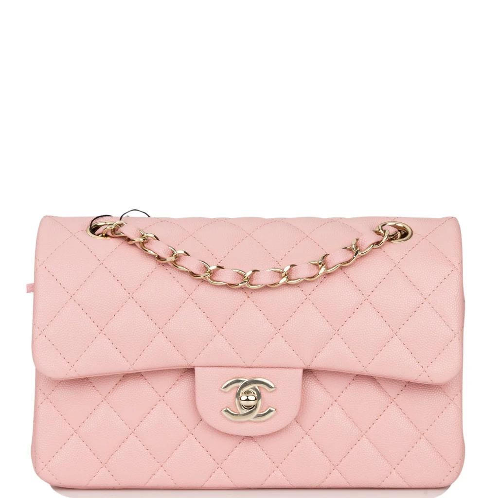 CHANEL Small Classic Double Flap Pink Caviar Light Gold Hardware CHANEL Small Classic Double Flap Pink Caviar Light Gold Hardware