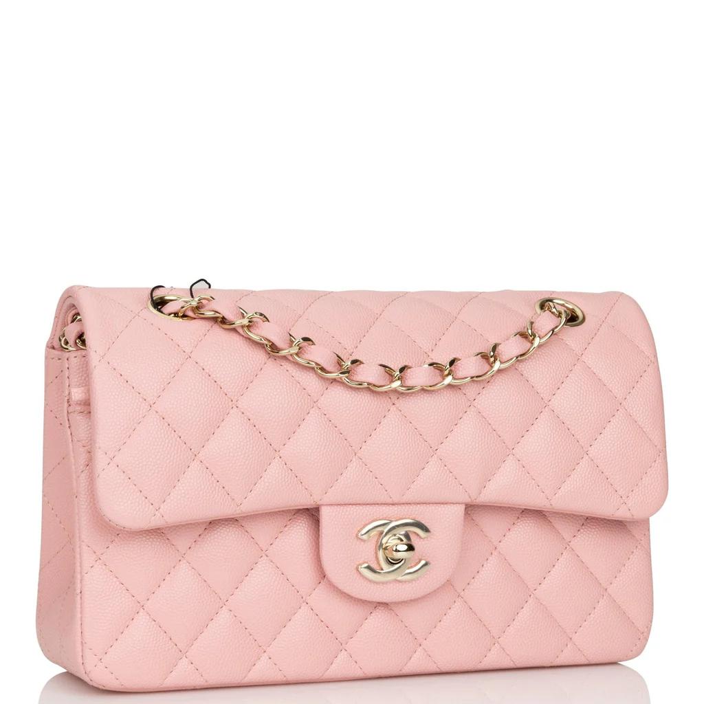 CHANEL Small Classic Double Flap Pink Caviar Light Gold Hardware CHANEL Small Classic Double Flap Pink Caviar Light Gold Hardware