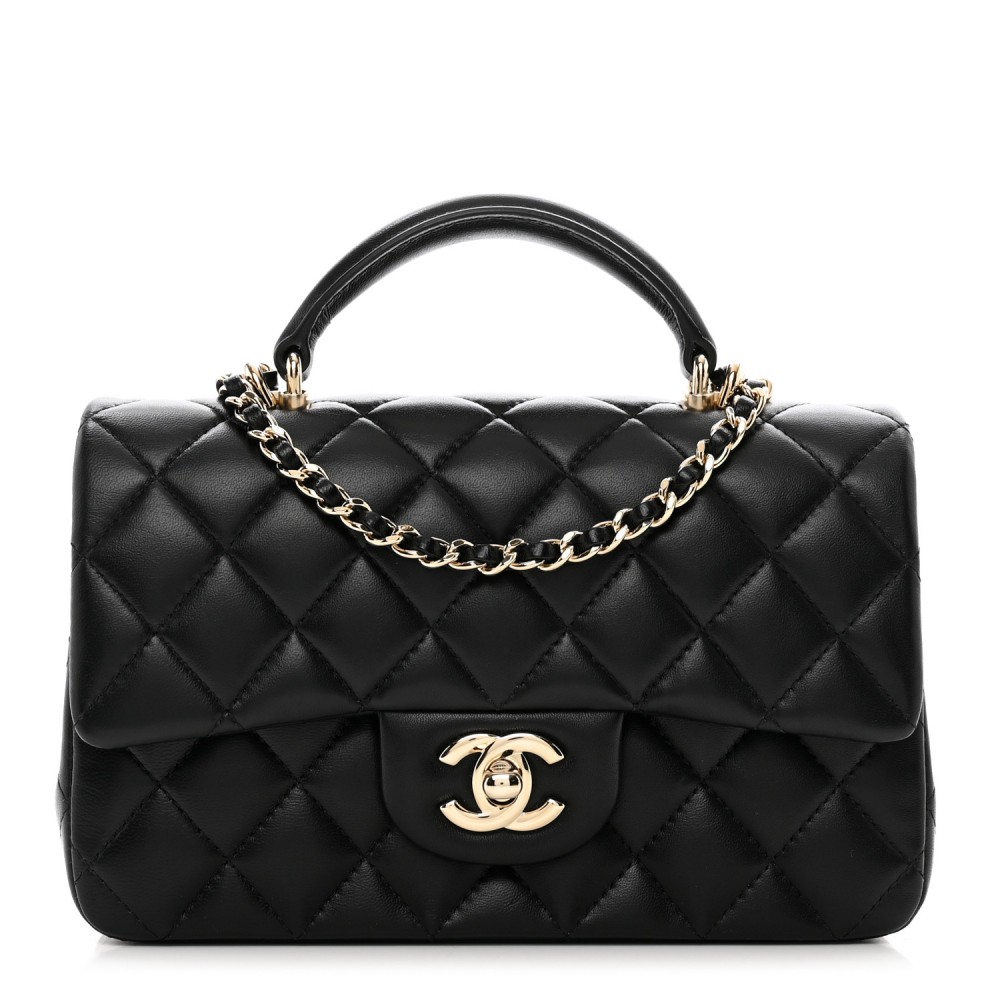 CHANEL Lambskin Quilted Mini Top Handle Rectangular Flap Black CHANEL Lambskin Quilted Mini Top Handle Rectangular Flap Black