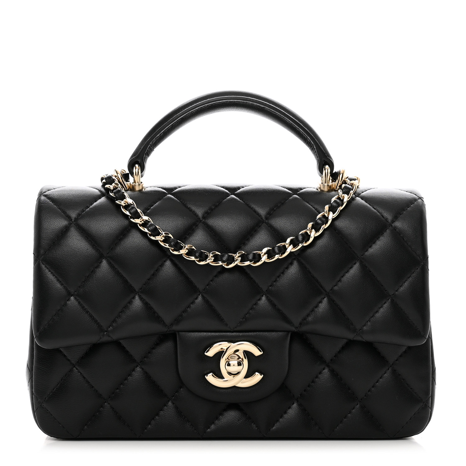 CHANEL Lambskin Quilted Mini Top Handle Rectangular Flap Black CHANEL Lambskin Quilted Mini Top Handle Rectangular Flap Black