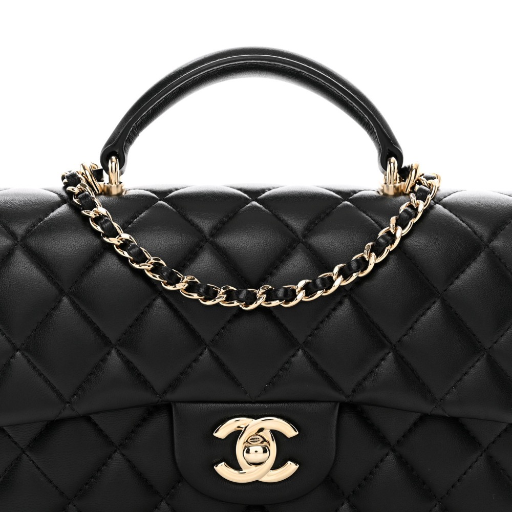 CHANEL Lambskin Quilted Mini Top Handle Rectangular Flap Black CHANEL Lambskin Quilted Mini Top Handle Rectangular Flap Black