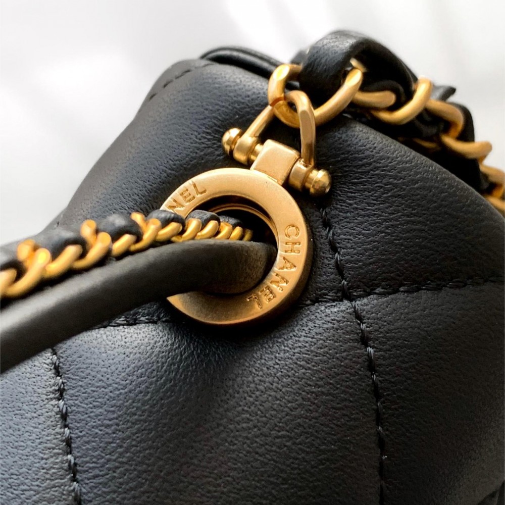 CHANEL Black Gold Lambskin Quilted Mini Top Handle Rectangular Flap CHANEL Black Gold Lambskin Quilted Mini Top Handle Rectangular Flap
