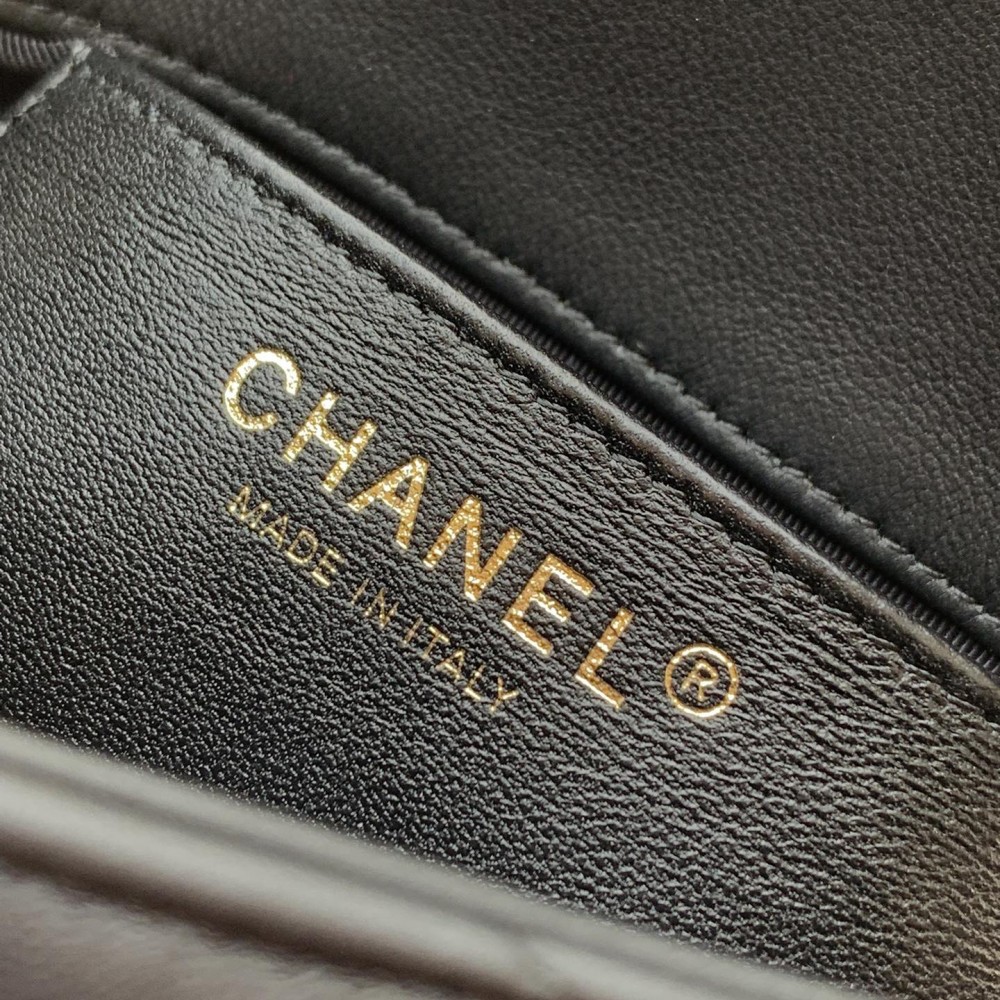 CHANEL Black Gold Lambskin Quilted Mini Top Handle Rectangular Flap CHANEL Black Gold Lambskin Quilted Mini Top Handle Rectangular Flap