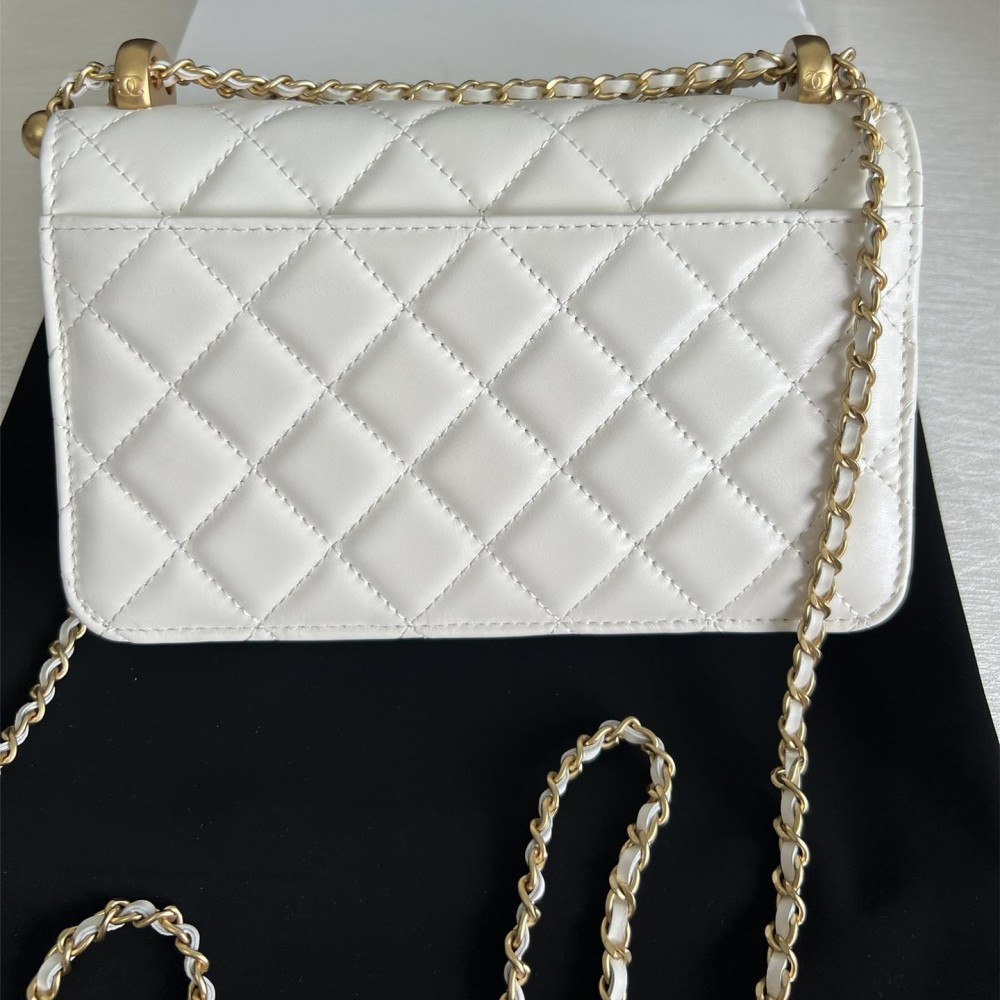 CHANEL Classic Flap Quilted White Lambskin Metal Strap Flap Bag CHANEL Classic Flap Quilted White Lambskin Metal Strap Flap Bag