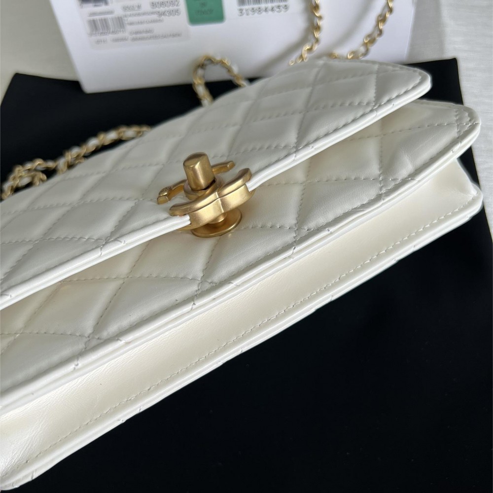 CHANEL Classic Flap Quilted White Lambskin Metal Strap Flap Bag CHANEL Classic Flap Quilted White Lambskin Metal Strap Flap Bag